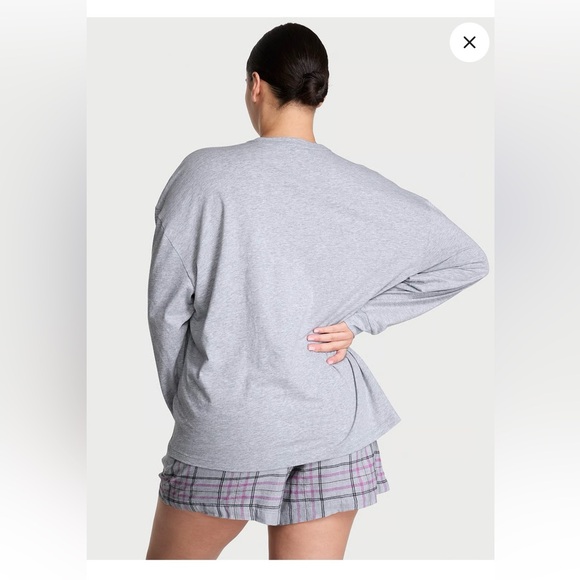 Victoria's Secret Flannel Tee-Jama Set Gray and Pink. NWT. - Picture 2 of 6